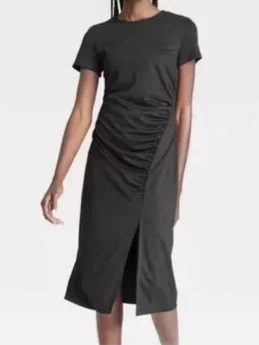 A NEW DAY Black Ruched Front Midi Dress